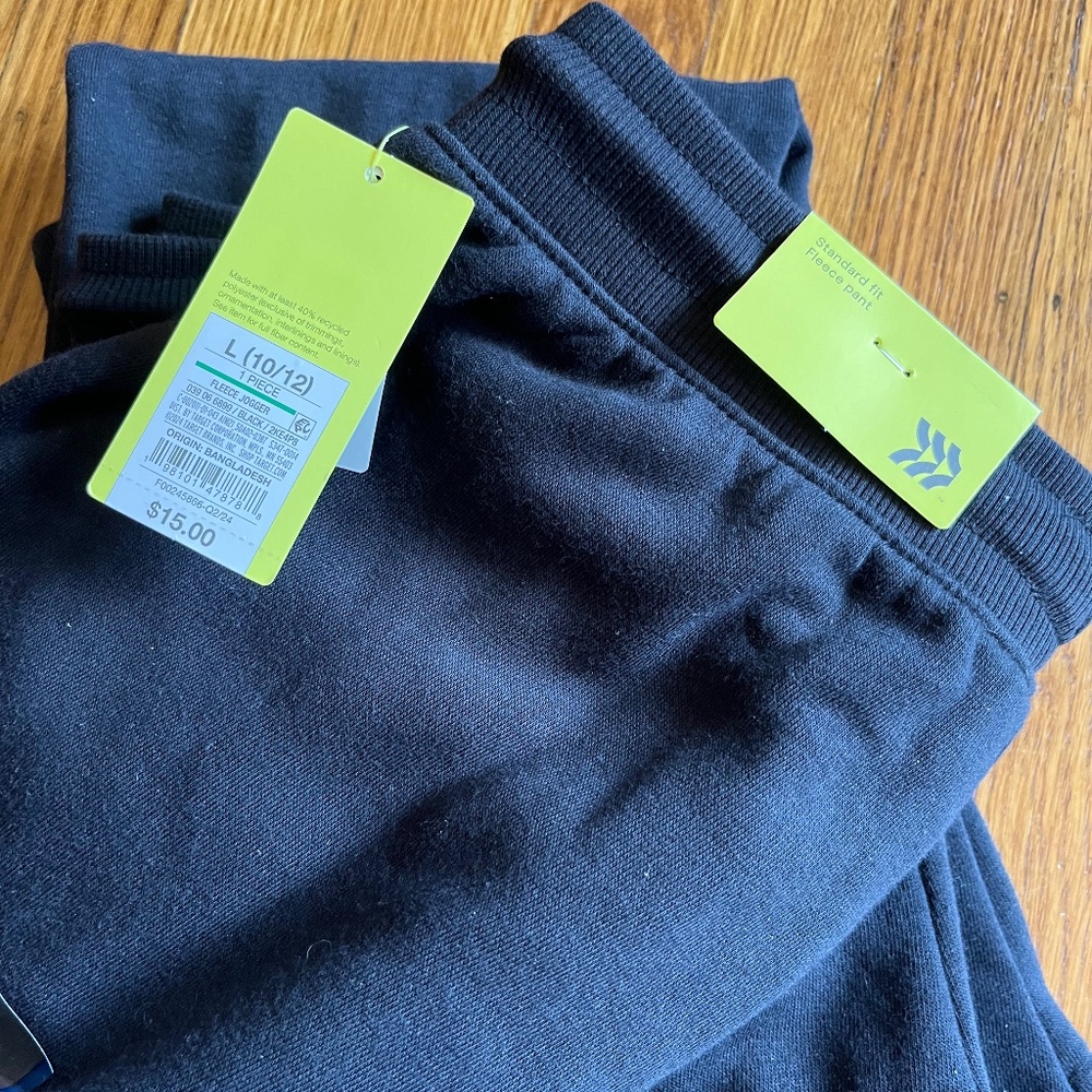 Two pairs NWT boys Target All in Motion black sweatpants size L and XL